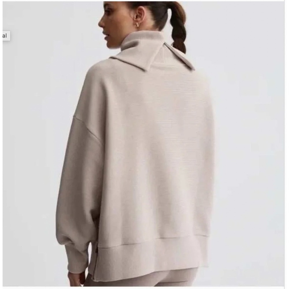 Varley Milton Sweat Ottoman Ribbed Cowl Neck Side Zip Beige XS VAR01116